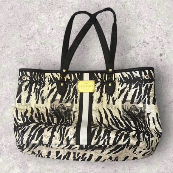 L.A.M.B large zebra / newspaper print tote bag DEFECT Vintage - Picture 1 of 12